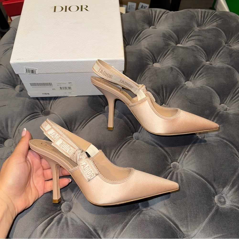 New Size 38.5 Christian Dior J'adior Satin Slingback Nude Pumps - Picture 2 of 12